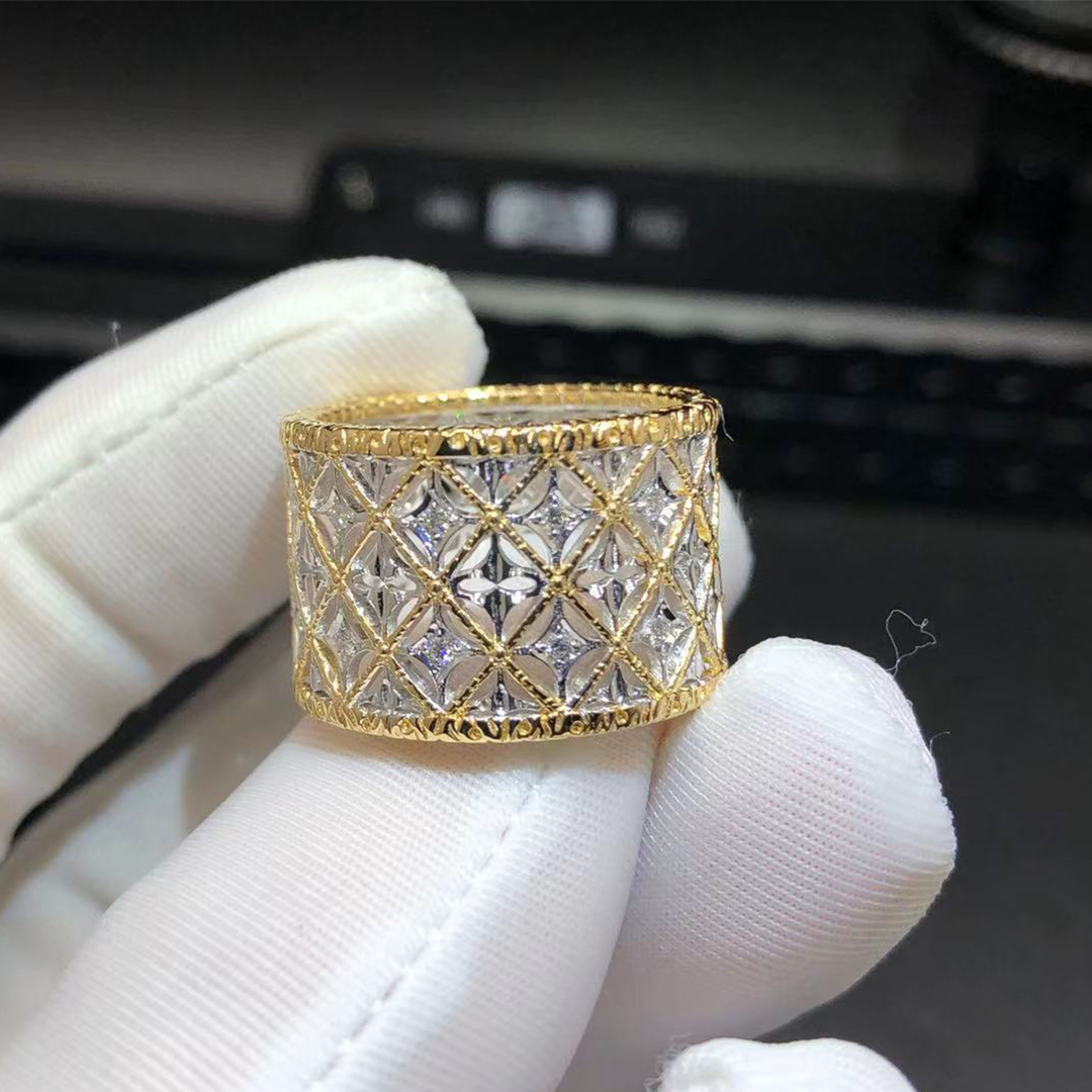 Buccellati 18k Yellow Gold and White Gold Openwork Diamond Band Ring