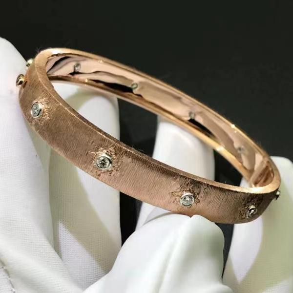 Buccellati Macri Classica Brushed 18k Rose Gold Diamonds Bangle Bracelet