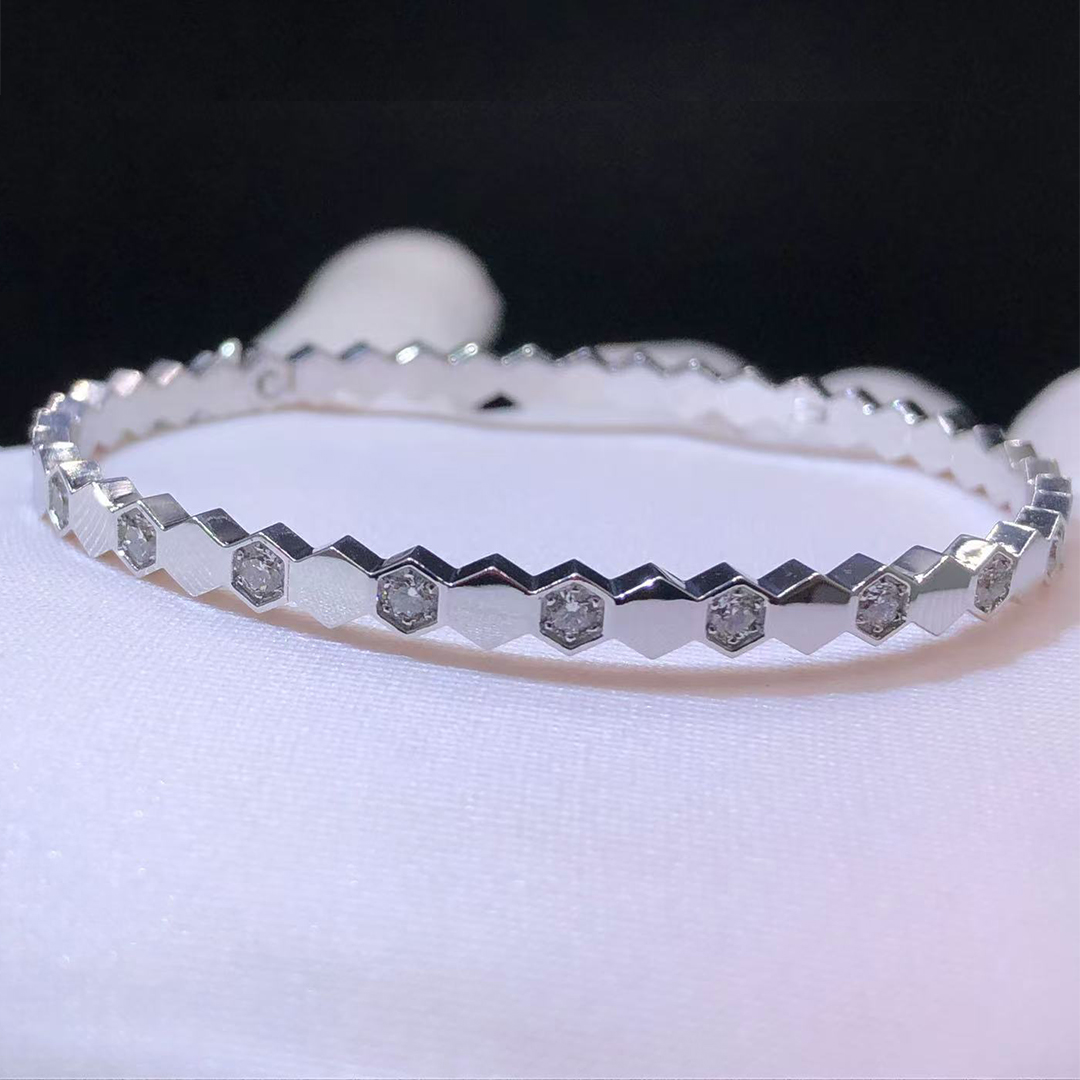 Chaumet Bee My Love Half Pavé Diamond 18k White Gold Bracelet 083436