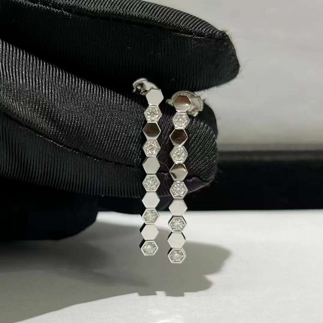 Chaumet Bee My Love Half Pavé Diamond 18k White Gold Drop Earrings 083990