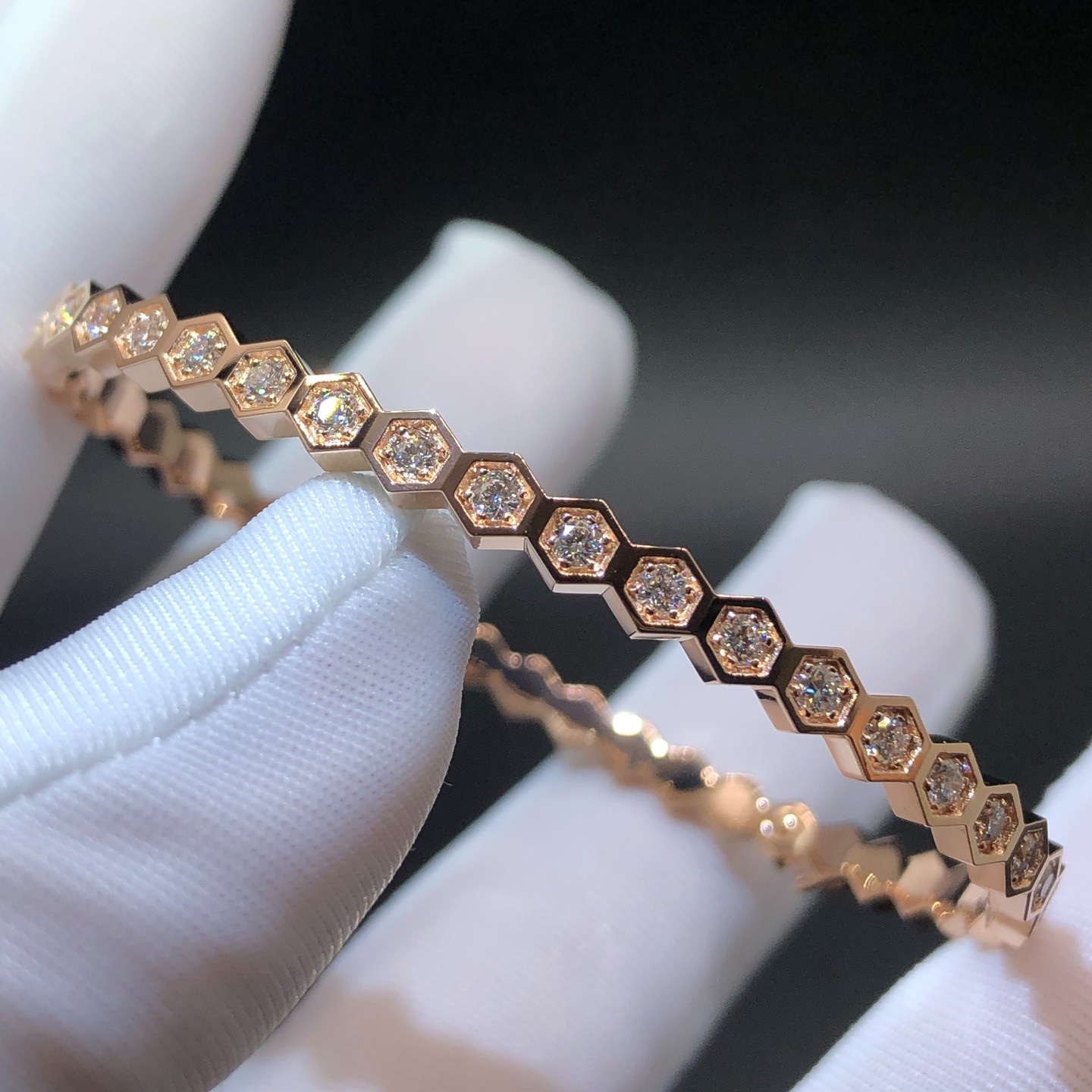 Chaumet Bee My Love Pave Diamond 18K Rose Gold Bangle Bracelet 083434