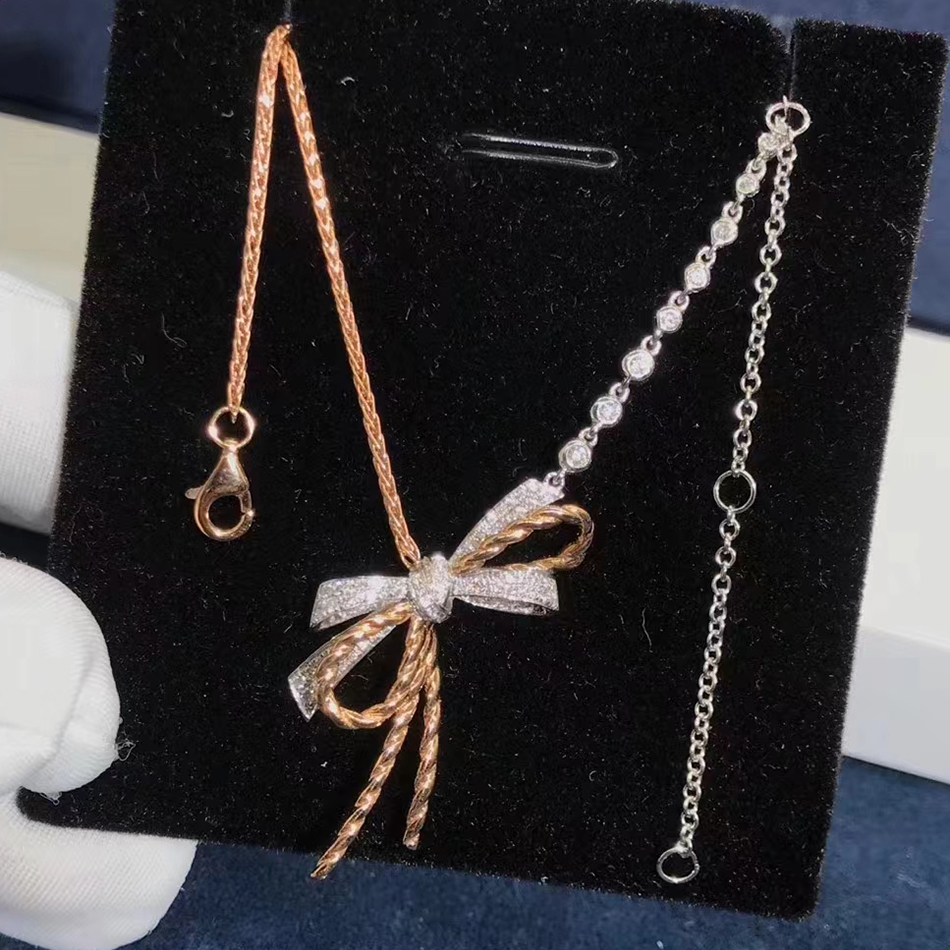 Chaumet Insolence 18k Rose and White Gold Diamond Bow Pendant Necklace