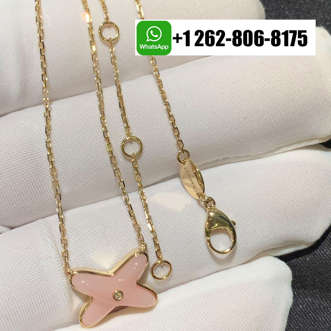 Chaumet Jeux de Liens Pink Opal 18k Yellow Gold Diamond Pendant Necklace