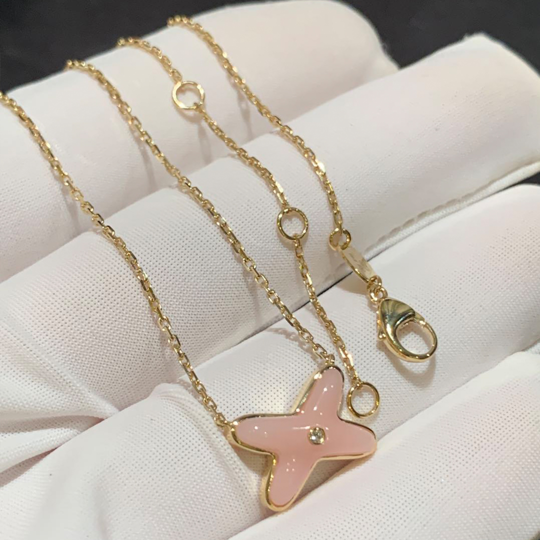 Chaumet Jeux de Liens Pink Opal 18k Yellow Gold Diamond Pendant Necklace