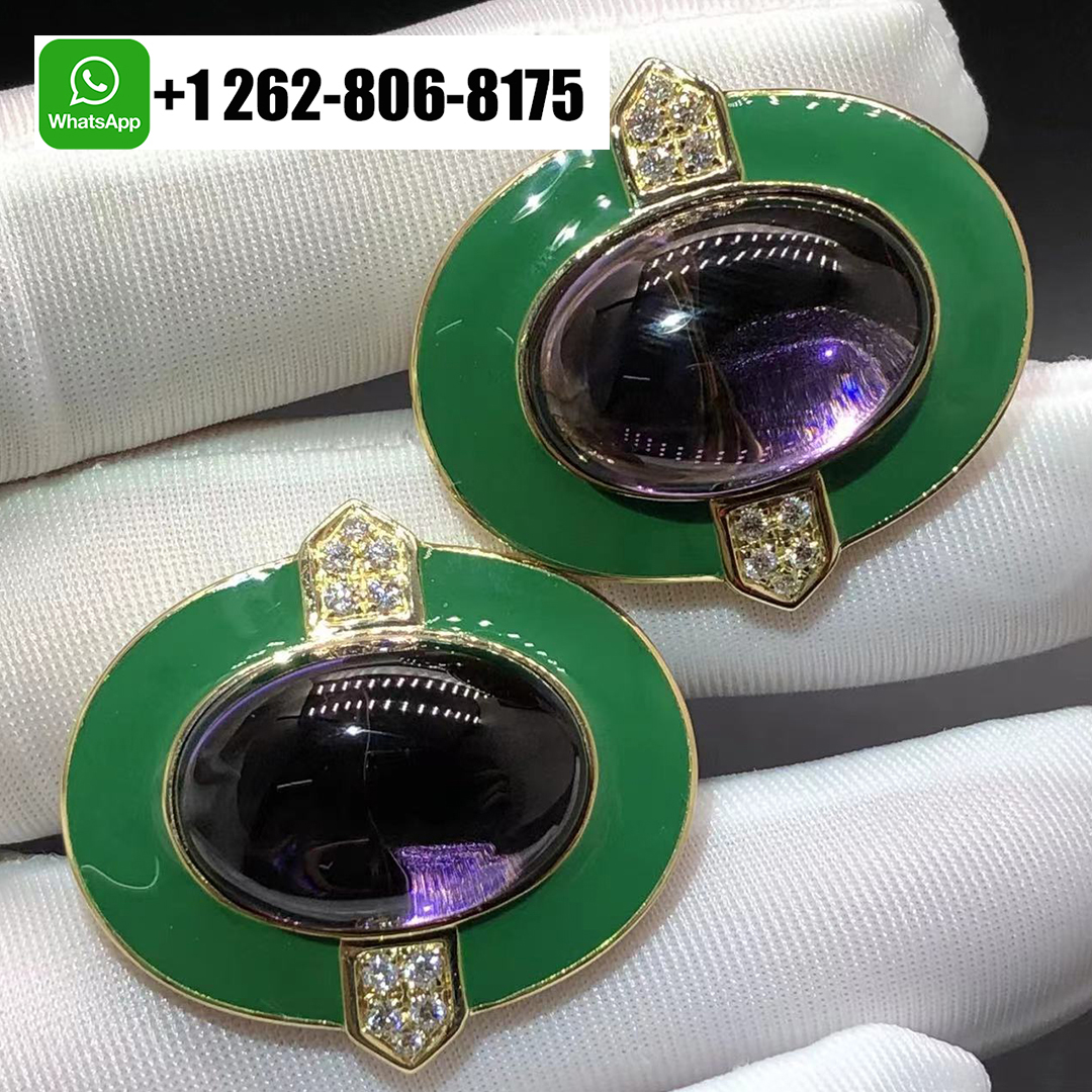 David Webb 18K Yellow Gold Amethyst Jade Diamond Earrings