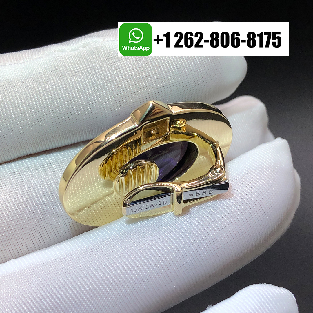 David Webb 18K Yellow Gold Amethyst Jade Diamond Earrings