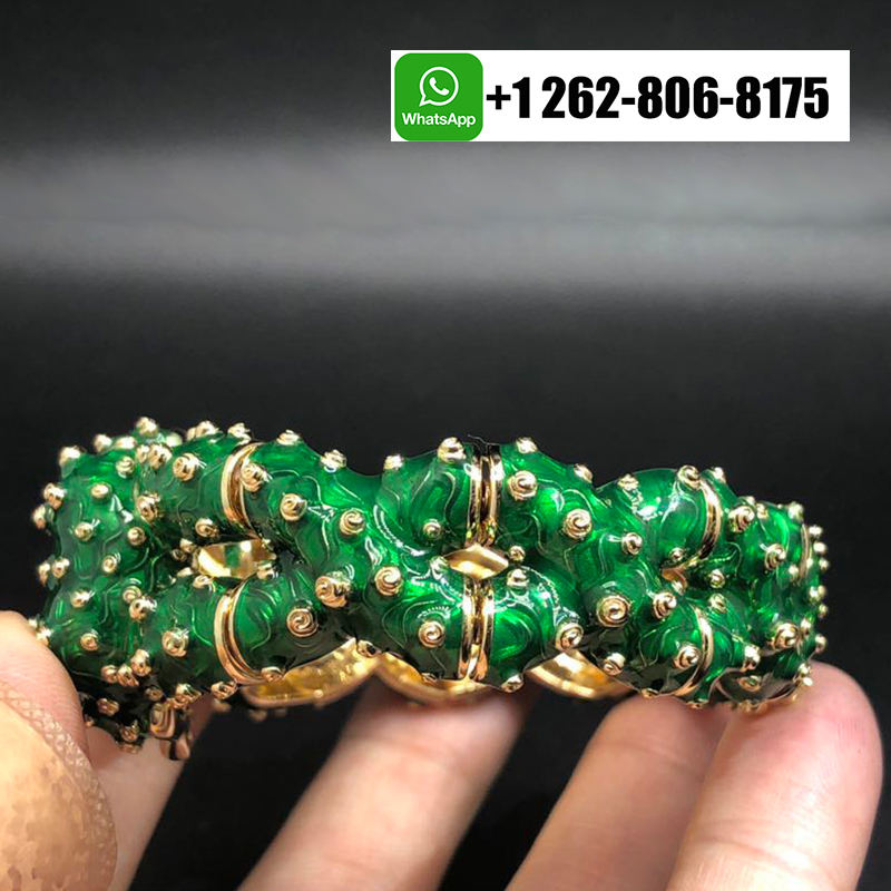 David Webb Green Enamel, Diamond And Ruby Platinum & 18K Yellow Gold Frog Bracelet 06722B