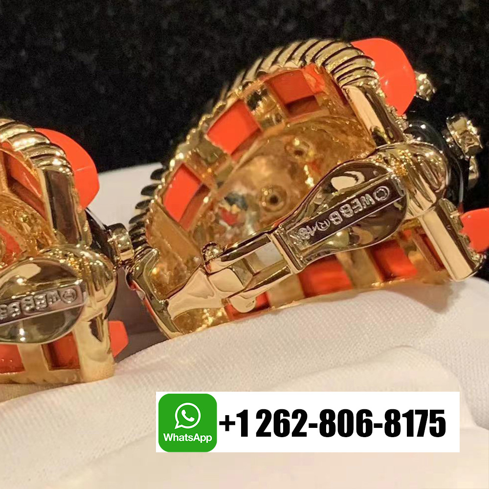 David Webb Platinum & 18K Yellow Gold Coral Black Enamel Diamond Earrings