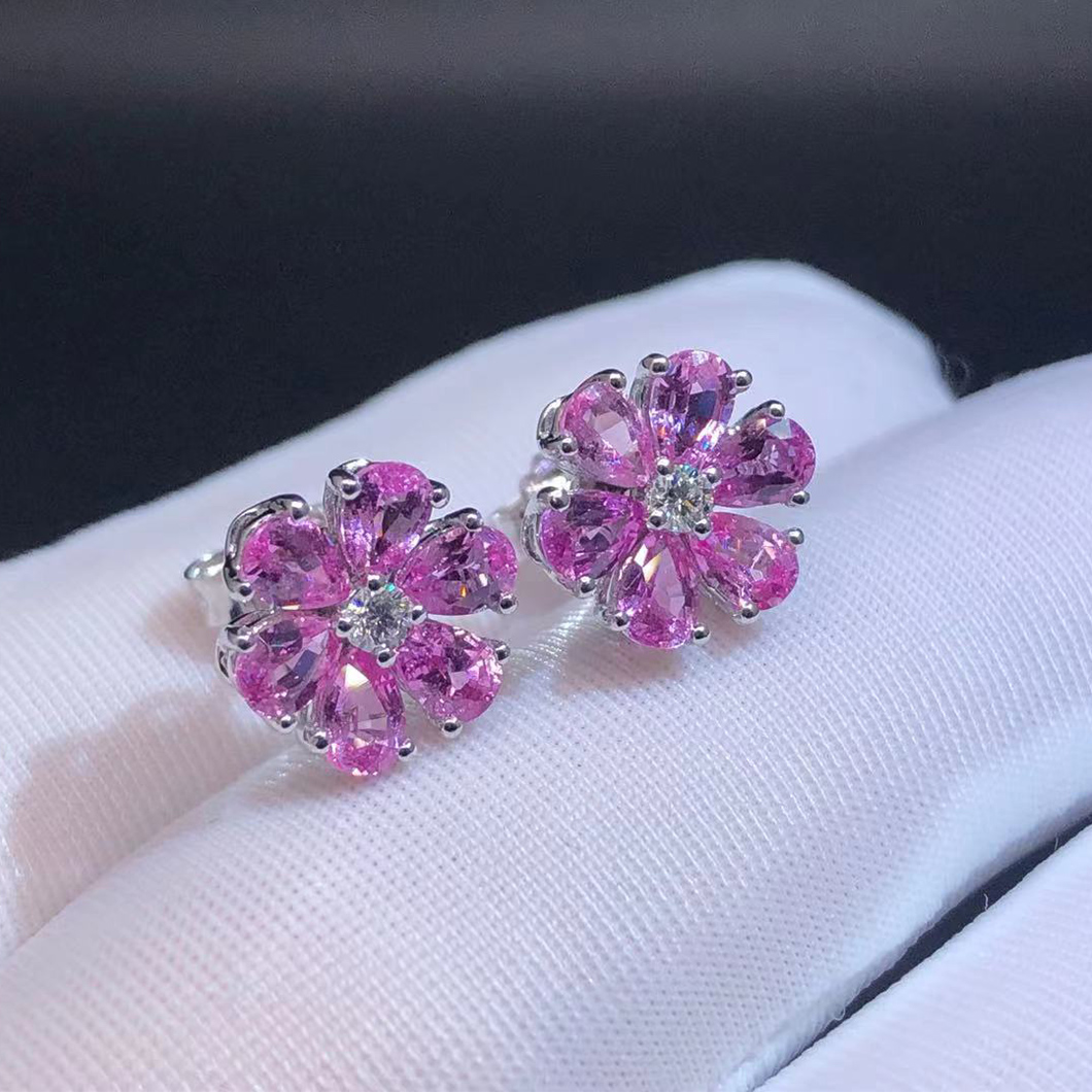 Harry Winston Forget-Me-Not Pink Sapphire and Diamond Platinum Earrings EAPSP1MFLRFMN