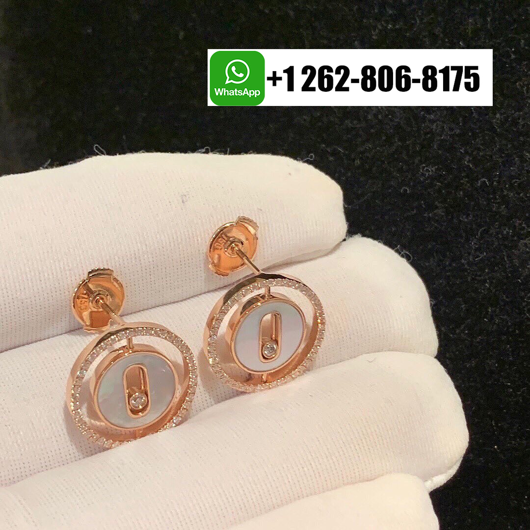 Messika Lucky Move Diamonds 18k Rose Gold Mother of Pearl Stud Earrings
