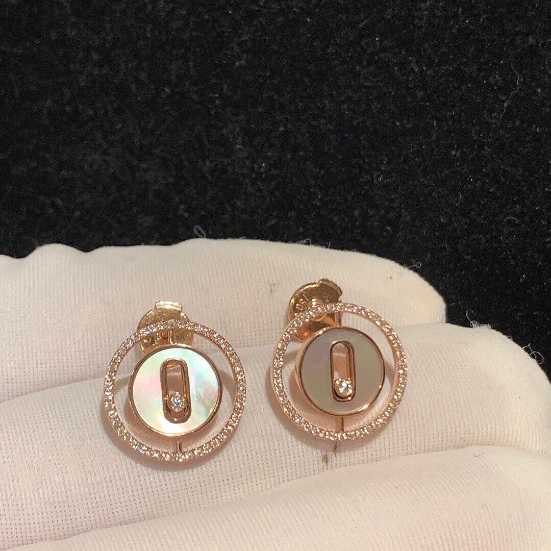 Messika Lucky Move Diamonds 18k Rose Gold Mother of Pearl Stud Earrings
