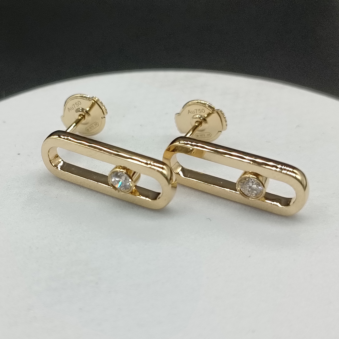 Messika Move Uno Diamond Solid 18k Yellow Gold Earrings 12182-YG