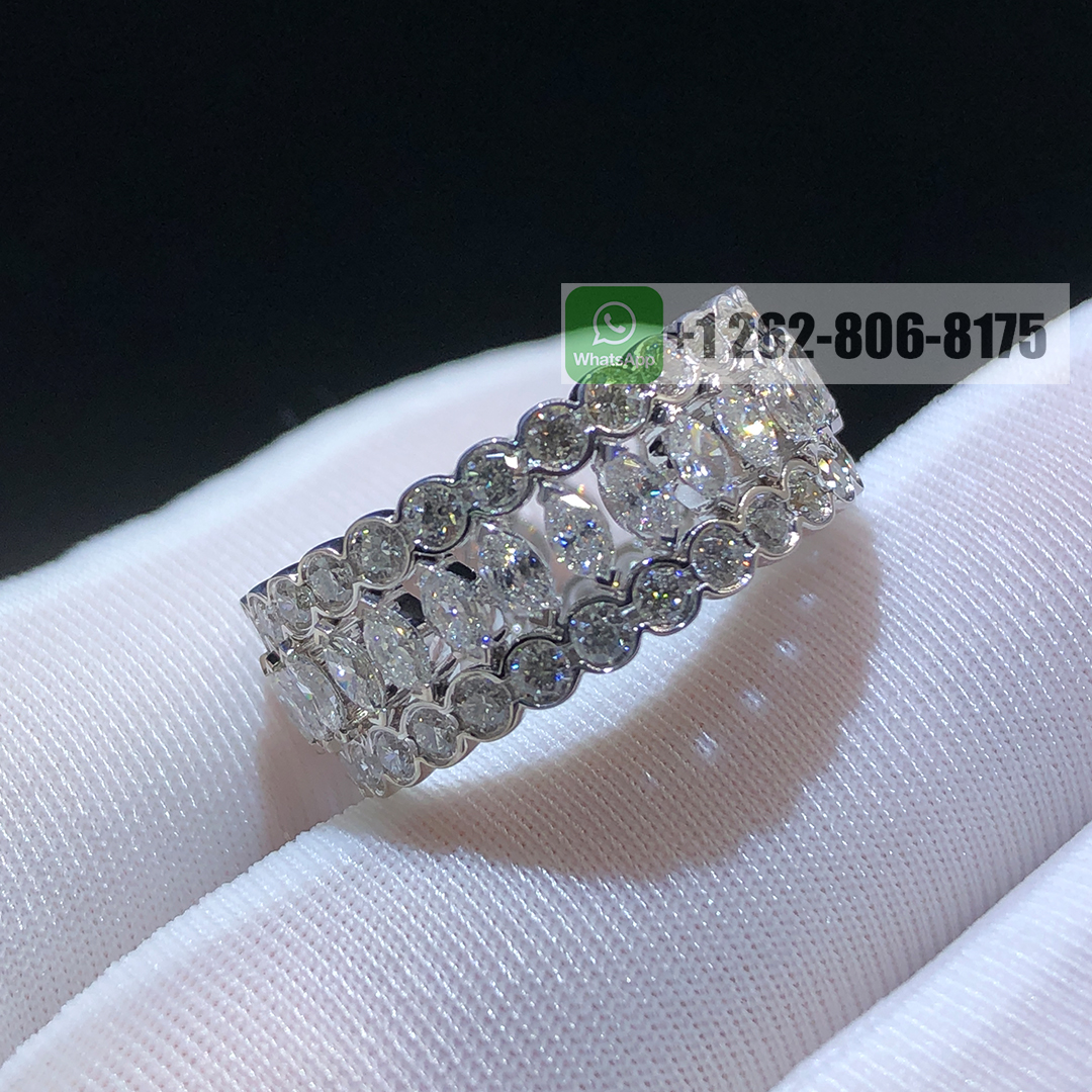 Cartier 18k White Gold Round & Marquise-cut Diamonds Broderie de Cartier Triple Row Ring N4790452