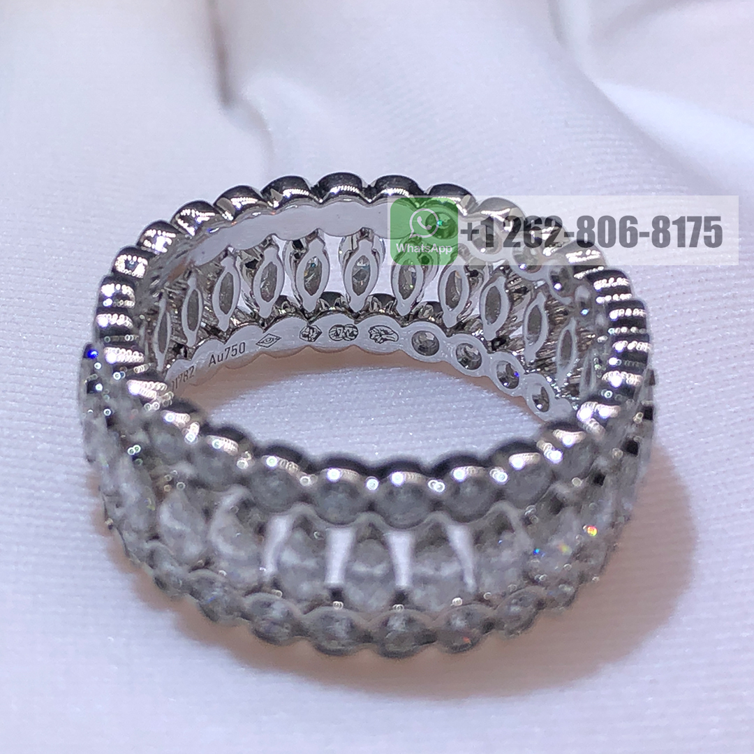 Cartier 18k White Gold Round & Marquise-cut Diamonds Broderie de Cartier Triple Row Ring N4790452