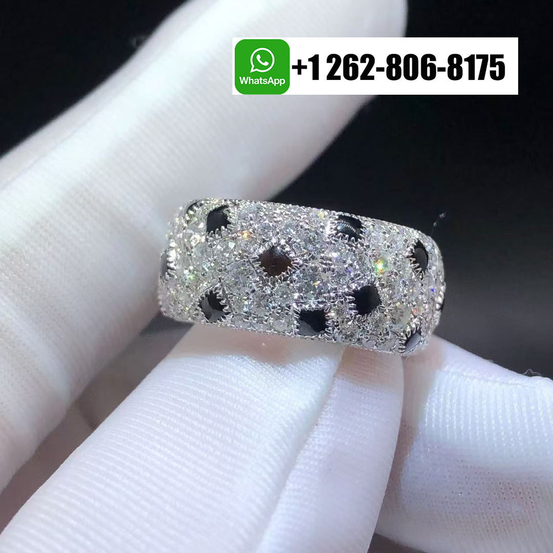 Cartier Panthere de Cartier 18k White Gold Full Paved Diamond & Onyx Ring