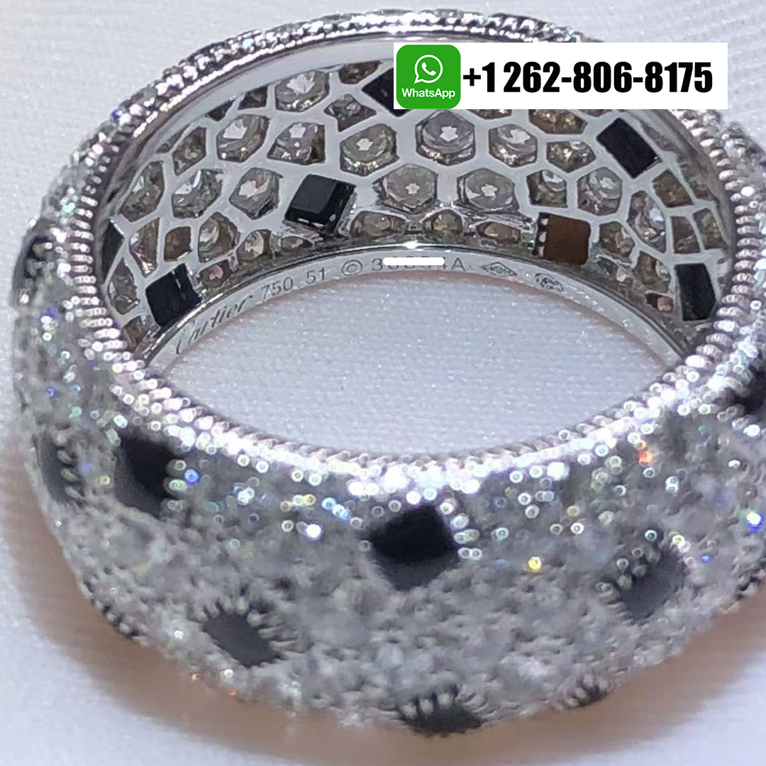Cartier Panthere de Cartier 18k White Gold Full Paved Diamond & Onyx Ring