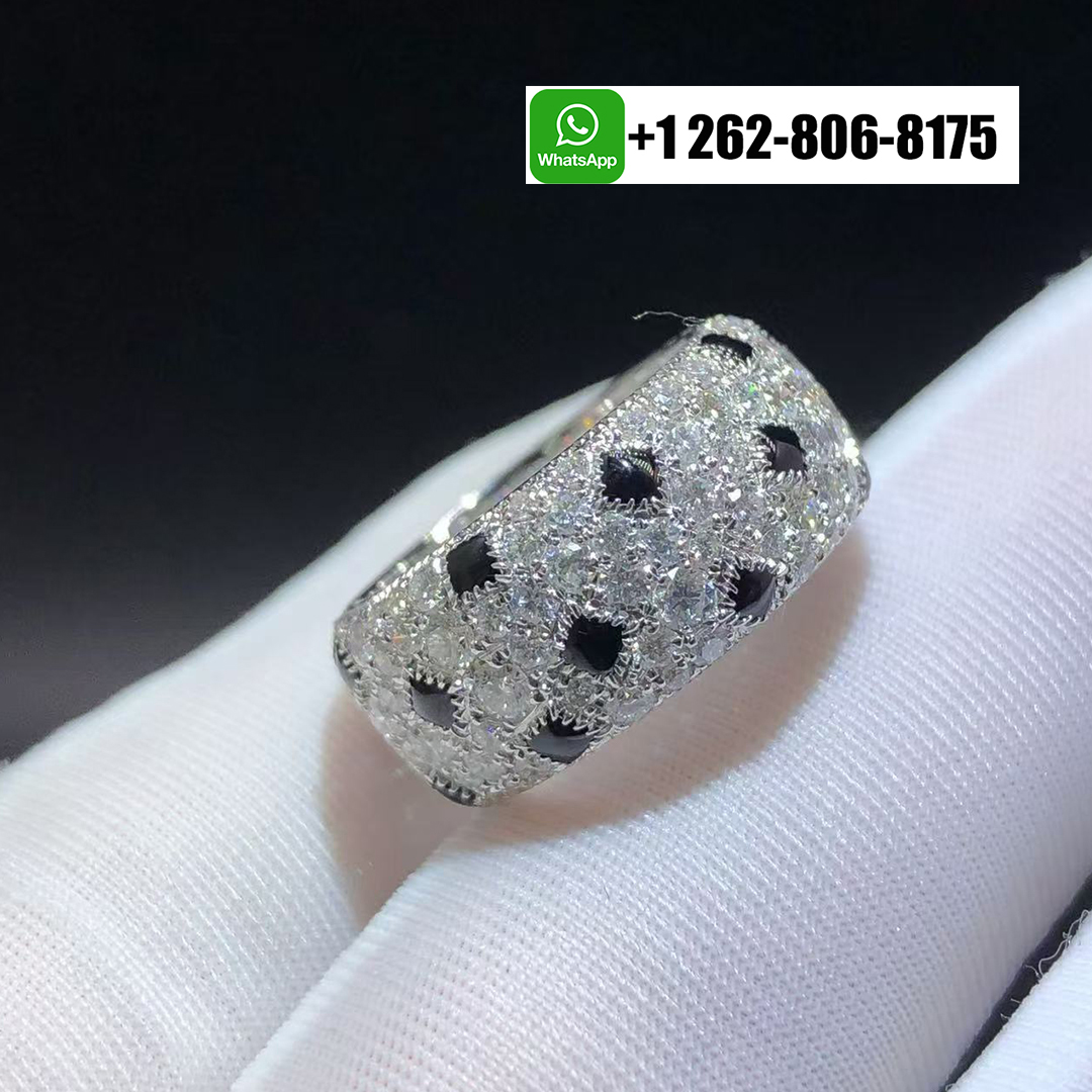 Cartier Panthere de Cartier 18k White Gold Full Paved Diamond & Onyx Ring