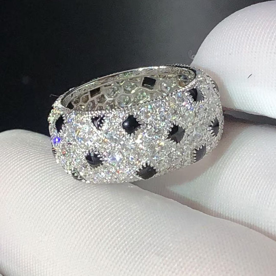 Cartier Panthere de Cartier 18k White Gold Full Paved Diamond & Onyx Ring