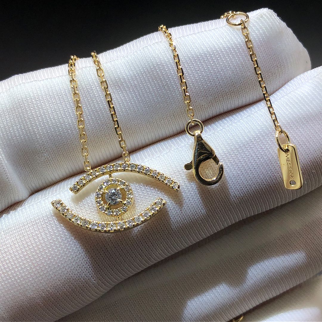 Messika Lucky Eye Pavé Diamonds 18k Yellow Gold Necklace 07525-YG