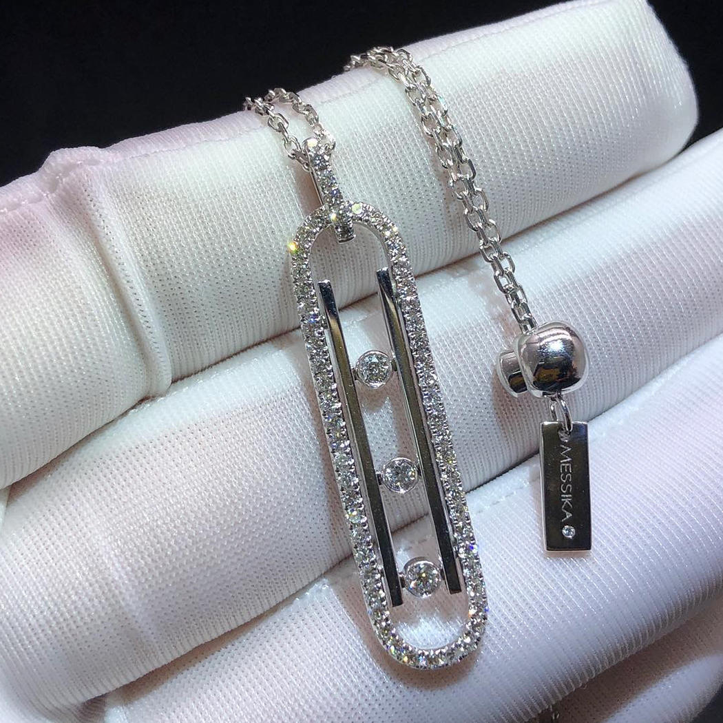 Messika Move 10th Diamond Paved 18k White Gold SM Pendant Necklace 10032-WG