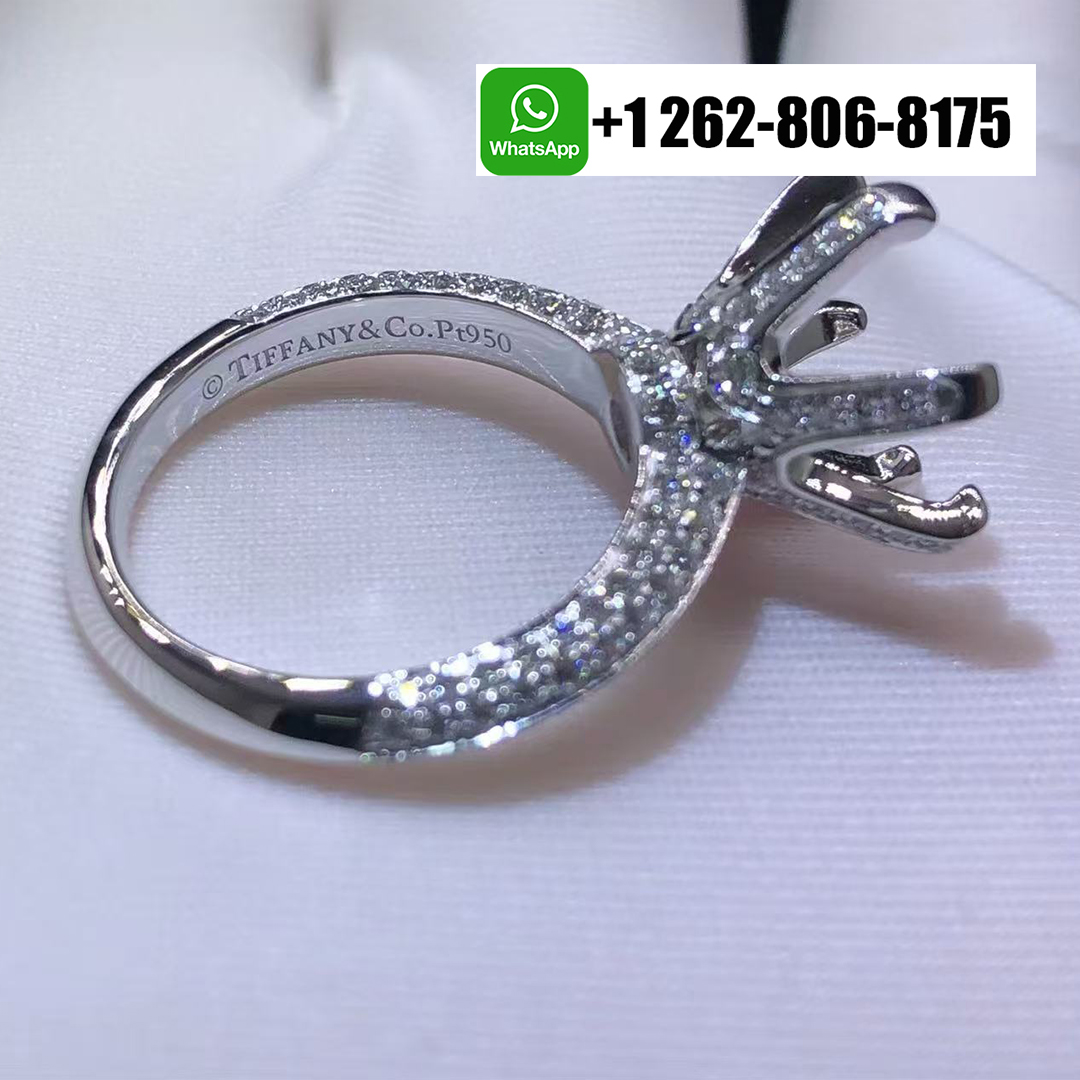 The Tiffany Setting Platinum Pavé Diamond Band Pavé Engagement Six Prongs Mounting Ring