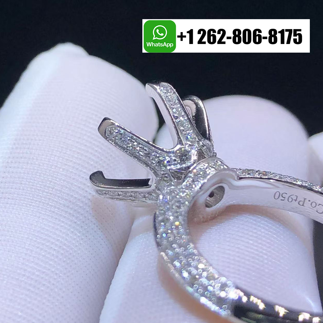 The Tiffany Setting Platinum Pavé Diamond Band Pavé Engagement Six Prongs Mounting Ring