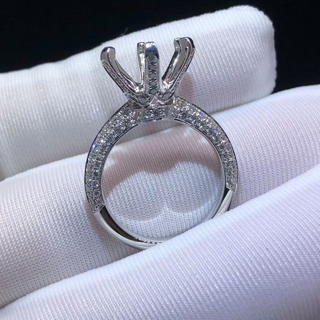 The Tiffany Setting Platinum Pavé Diamond Band Pavé Engagement Six Prongs Mounting Ring