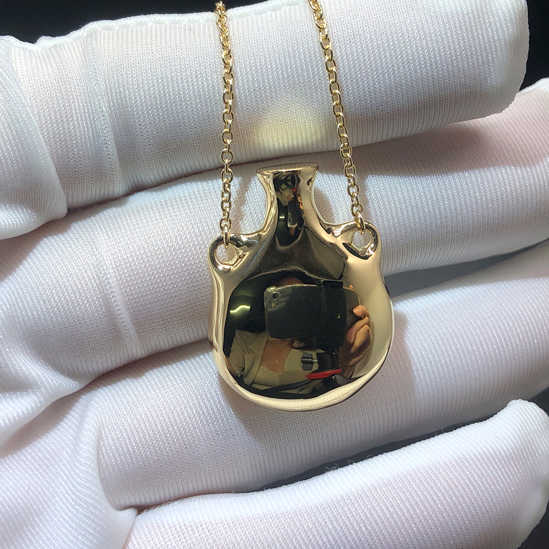 Tiffany Elsa Peretti 18k Yellow Gold Small Bottle Open Bottle Pendant Necklace 60018450