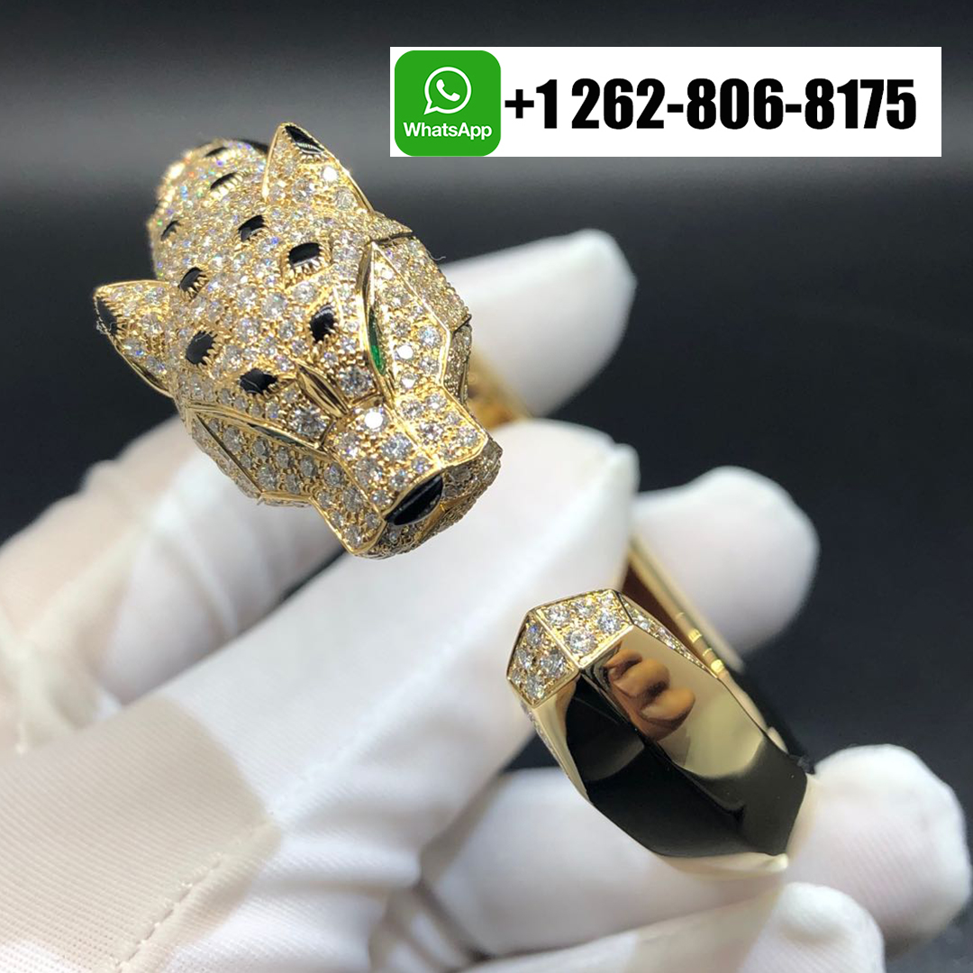 Cartier 18k Yellow Gold Diamonds Emeralds Onyx Panthere de Cartier Bracelet N6035317