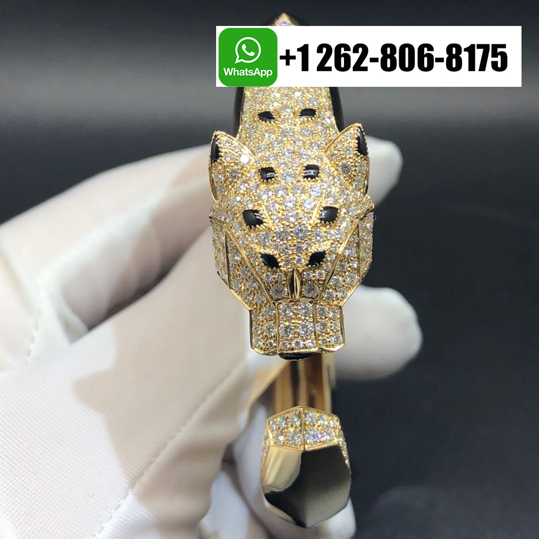 Cartier 18k Yellow Gold Diamonds Emeralds Onyx Panthere de Cartier Bracelet N6035317