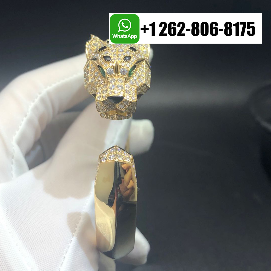 Cartier 18k Yellow Gold Diamonds Emeralds Onyx Panthere de Cartier Bracelet N6035317