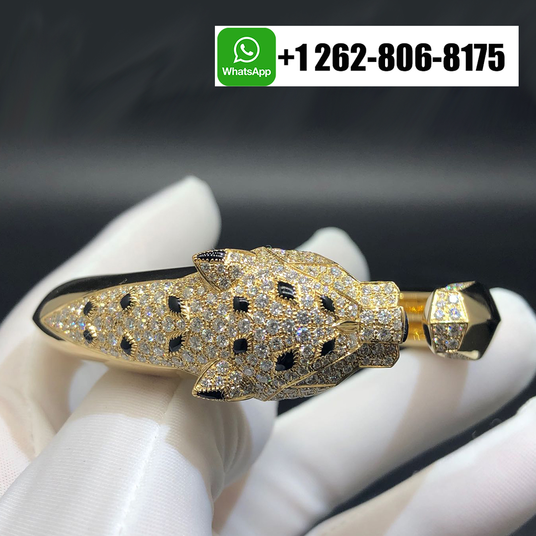 Cartier 18k Yellow Gold Diamonds Emeralds Onyx Panthere de Cartier Bracelet N6035317