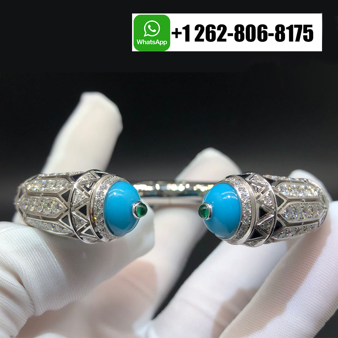 Cartier Art-Deco Inspired High Jewellery 18K White Gold Pave Diamond Turquoise Enamel Black Lacquer Bracelet H6025517