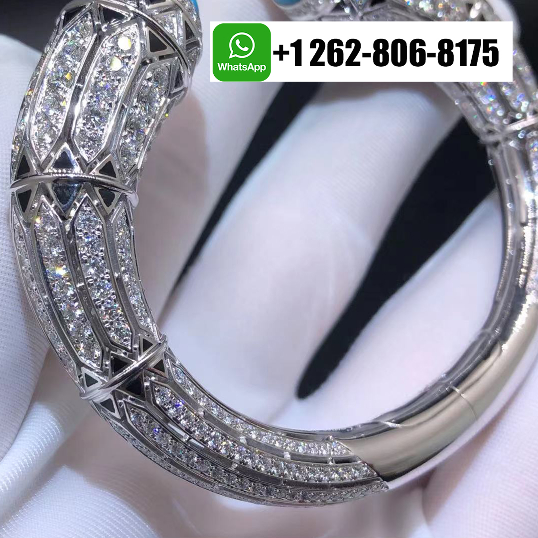 Cartier Art-Deco Inspired High Jewellery 18K White Gold Pave Diamond Turquoise Enamel Black Lacquer Bracelet H6025517