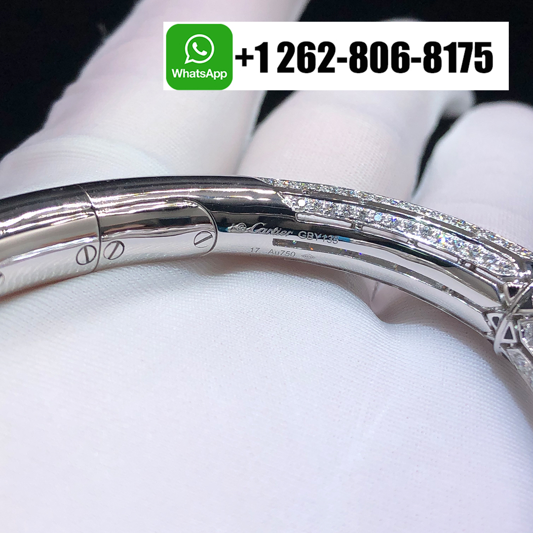 Cartier Art-Deco Inspired High Jewellery 18K White Gold Pave Diamond Turquoise Enamel Black Lacquer Bracelet H6025517