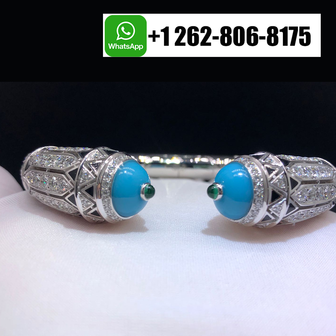 Cartier Art-Deco Inspired High Jewellery 18K White Gold Pave Diamond Turquoise Enamel Black Lacquer Bracelet H6025517