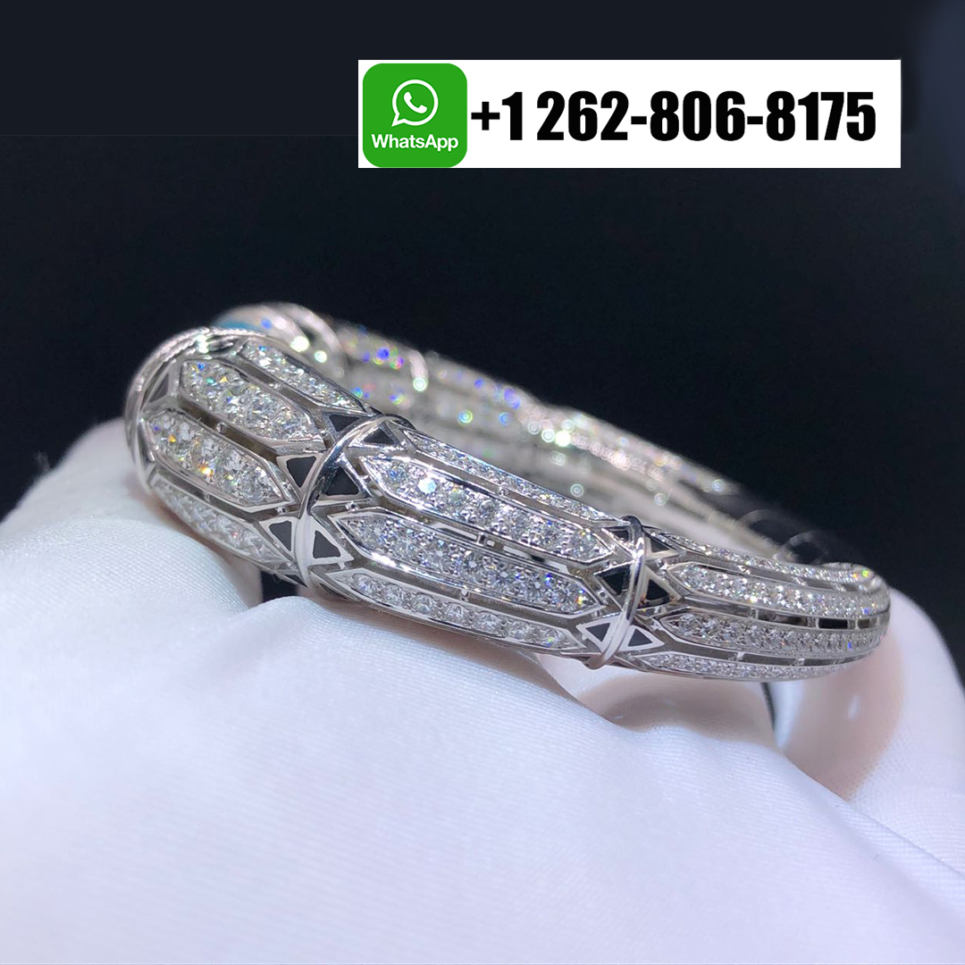 Cartier Art-Deco Inspired High Jewellery 18K White Gold Pave Diamond Turquoise Enamel Black Lacquer Bracelet H6025517