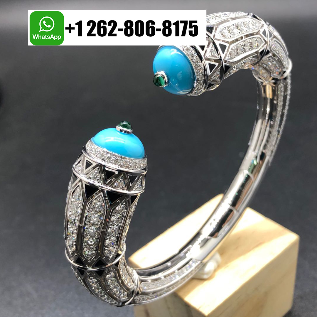 Cartier Art-Deco Inspired High Jewellery 18K White Gold Pave Diamond Turquoise Enamel Black Lacquer Bracelet H6025517