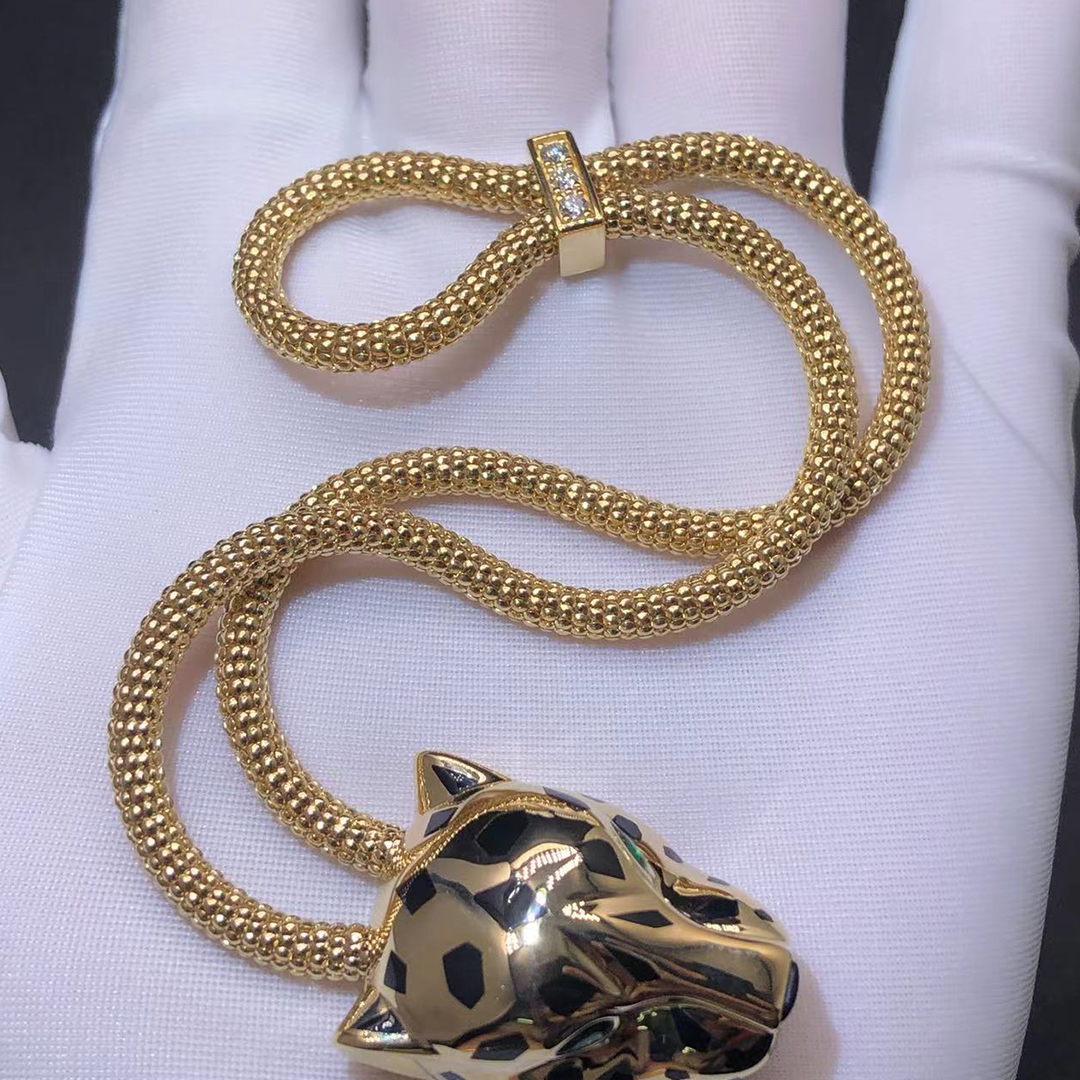 Cartier Black Lacquer Diamond Chain Panthere de Cartier Bracelet in 18k Yellow Gold N6700517