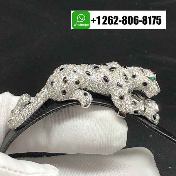 Cartier Black Toile de Moire Panthere De Cartier 18K White Gold Pave Diamond High Jewelry Bracelet H6001017