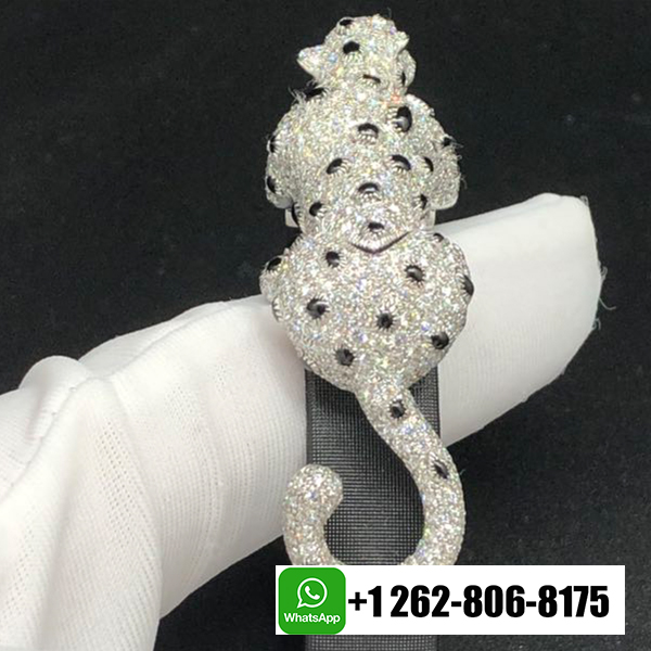 Cartier Black Toile de Moire Panthere De Cartier 18K White Gold Pave Diamond High Jewelry Bracelet H6001017