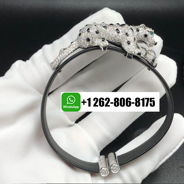 Cartier Black Toile de Moire Panthere De Cartier 18K White Gold Pave Diamond High Jewelry Bracelet H6001017