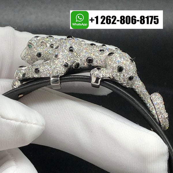 Cartier Black Toile de Moire Panthere De Cartier 18K White Gold Pave Diamond High Jewelry Bracelet H6001017