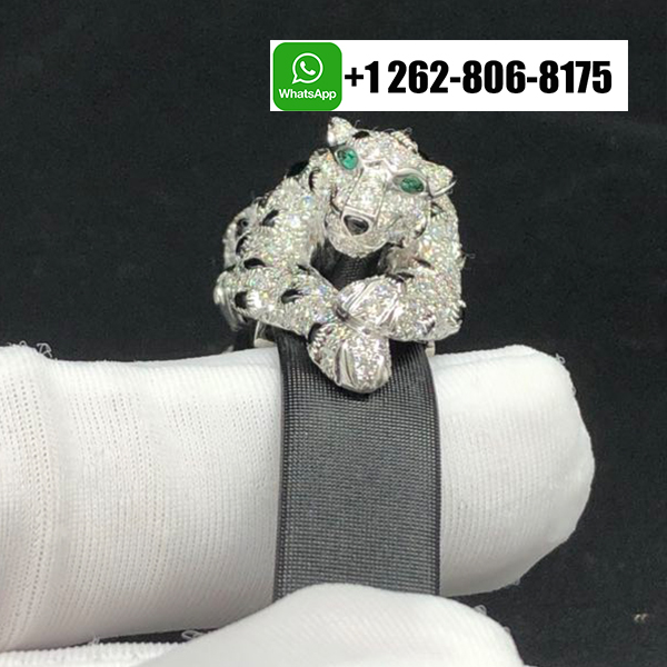 Cartier Black Toile de Moire Panthere De Cartier 18K White Gold Pave Diamond High Jewelry Bracelet H6001017