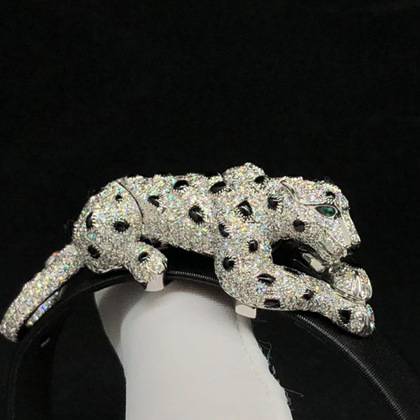 Cartier Black Toile de Moire Panthere De Cartier 18K White Gold Pave Diamond High Jewelry Bracelet H6001017