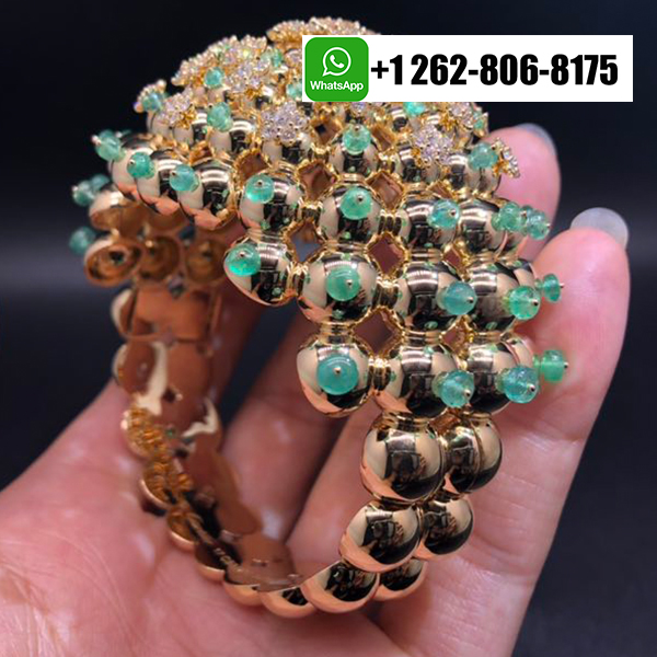 Cartier Cactus de Cartier Diamonds Emerald Beads High Jewelry Bracelet in 18k Yellow Gold H6015317