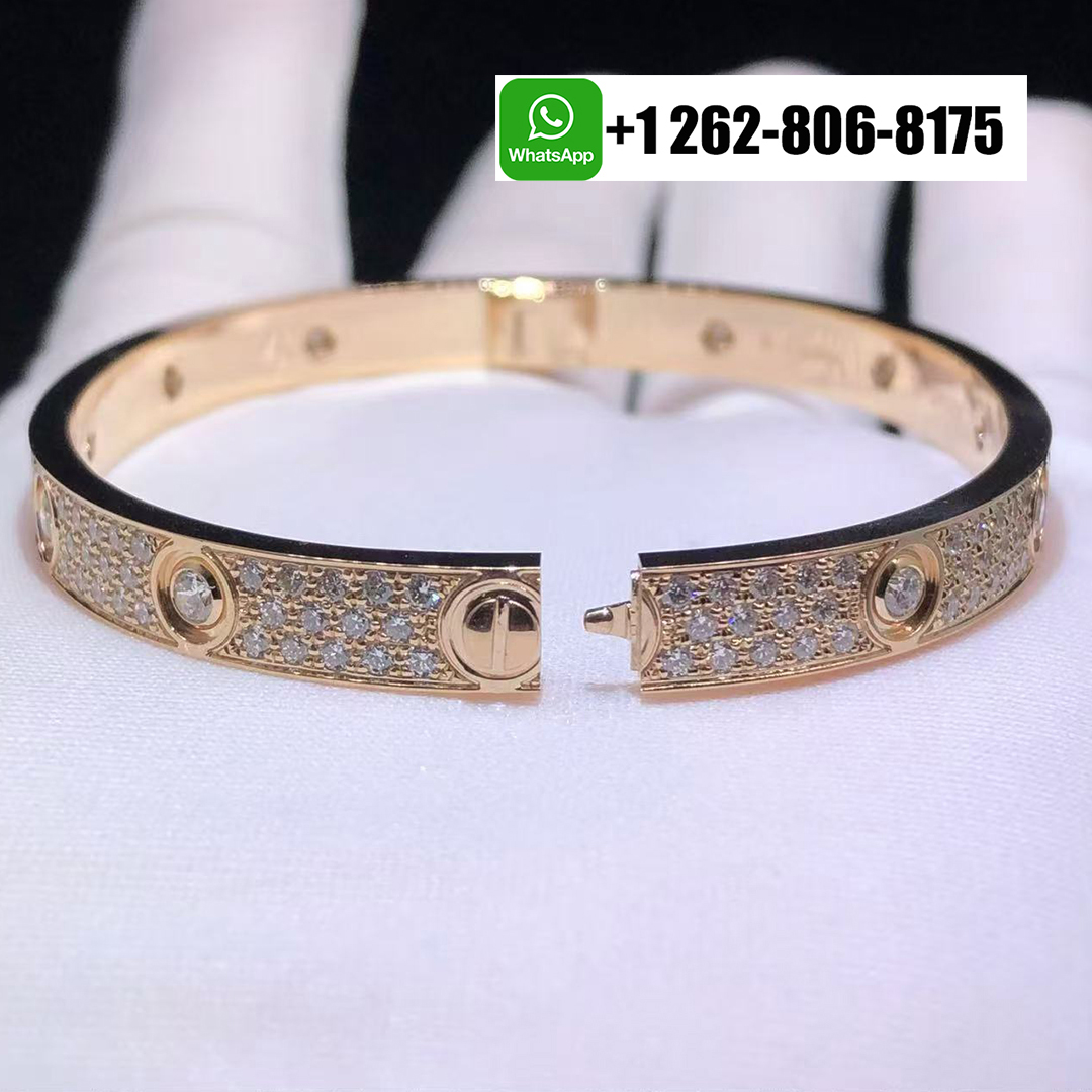 Cartier Classic Model Full Diamond Paved 10 Diamonds LOVE Bracelet 18k Rose Gold