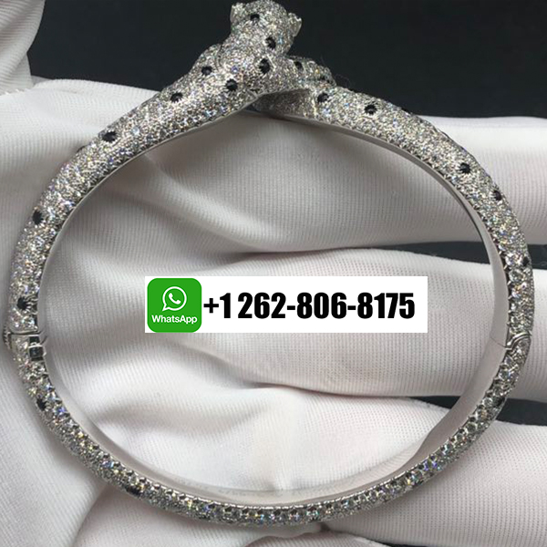Cartier Full Pave Diamond Onyx Emeralds Panthere de Cartier 18k White Gold Bracelet H6001517