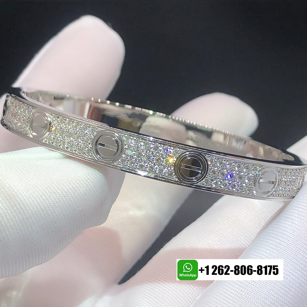 Cartier Full Pave Diamonds Classic Model LOVE Bracelet 18k White Gold