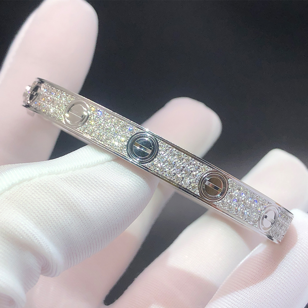 Cartier Full Pave Diamonds Classic Model LOVE Bracelet 18k White Gold